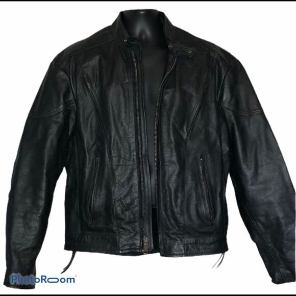Vintage Hot Leathers Black Vented Premium Motorcycle Biker Jacket Men's size 48 - Picture 1 of 8
